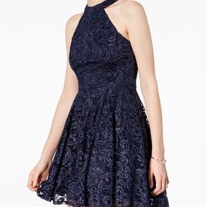 B. Darlin Navy Glitter Formal Prom Dress